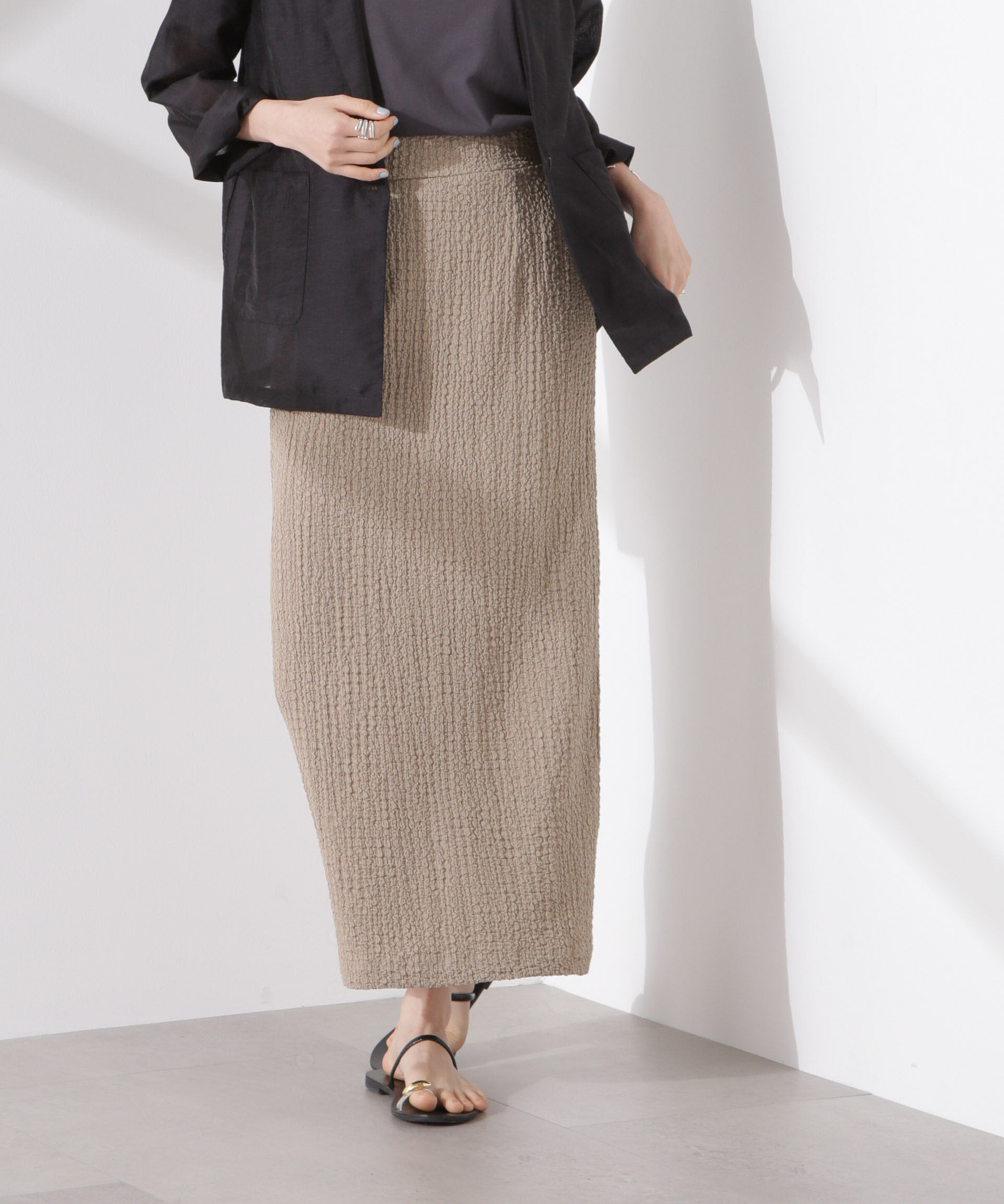 nano･universe「シャーリングジャガードカットナロースカート(セットアップ可)」|スカート|