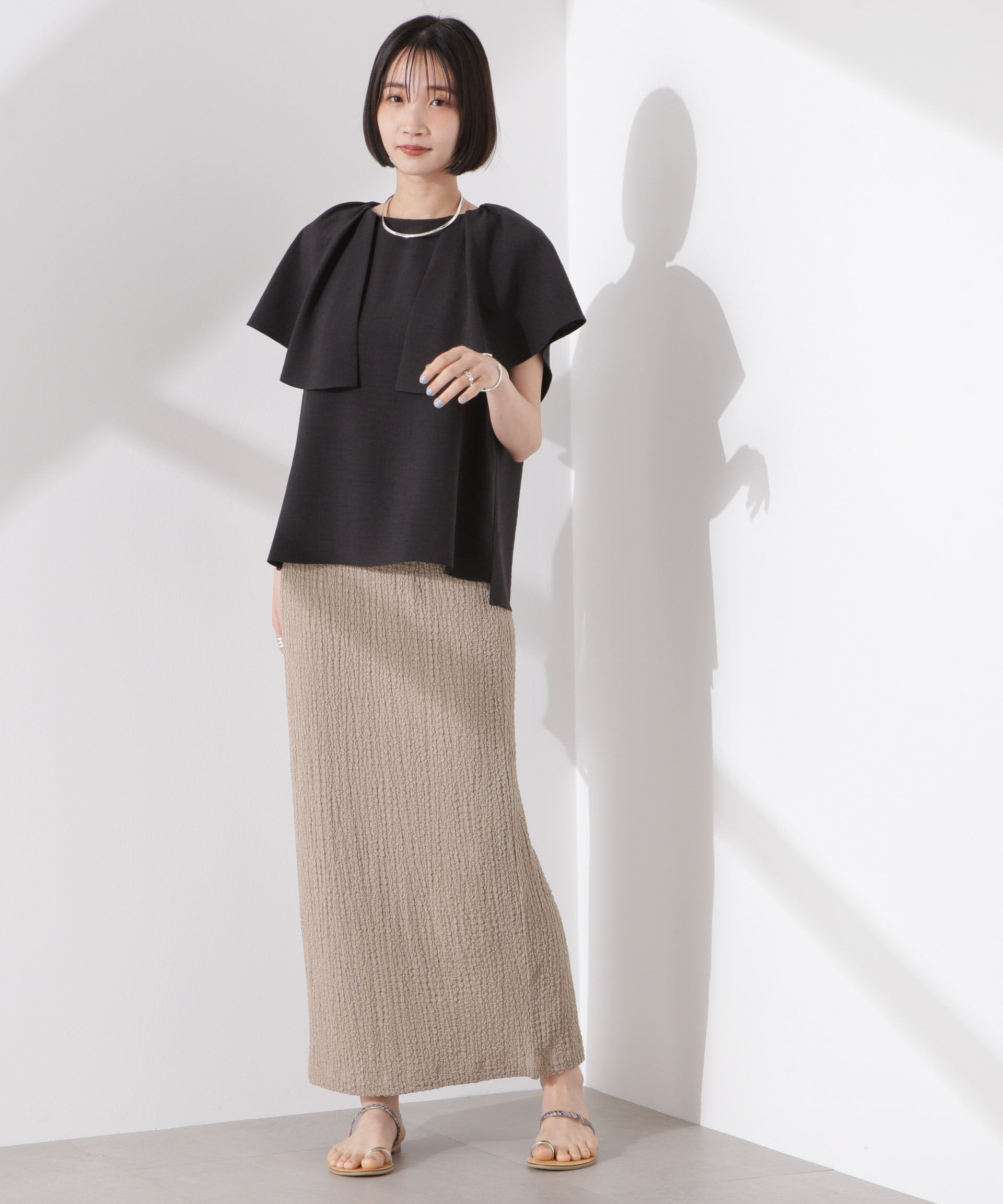 nano･universe「シャーリングジャガードカットナロースカート(セットアップ可)」|スカート|