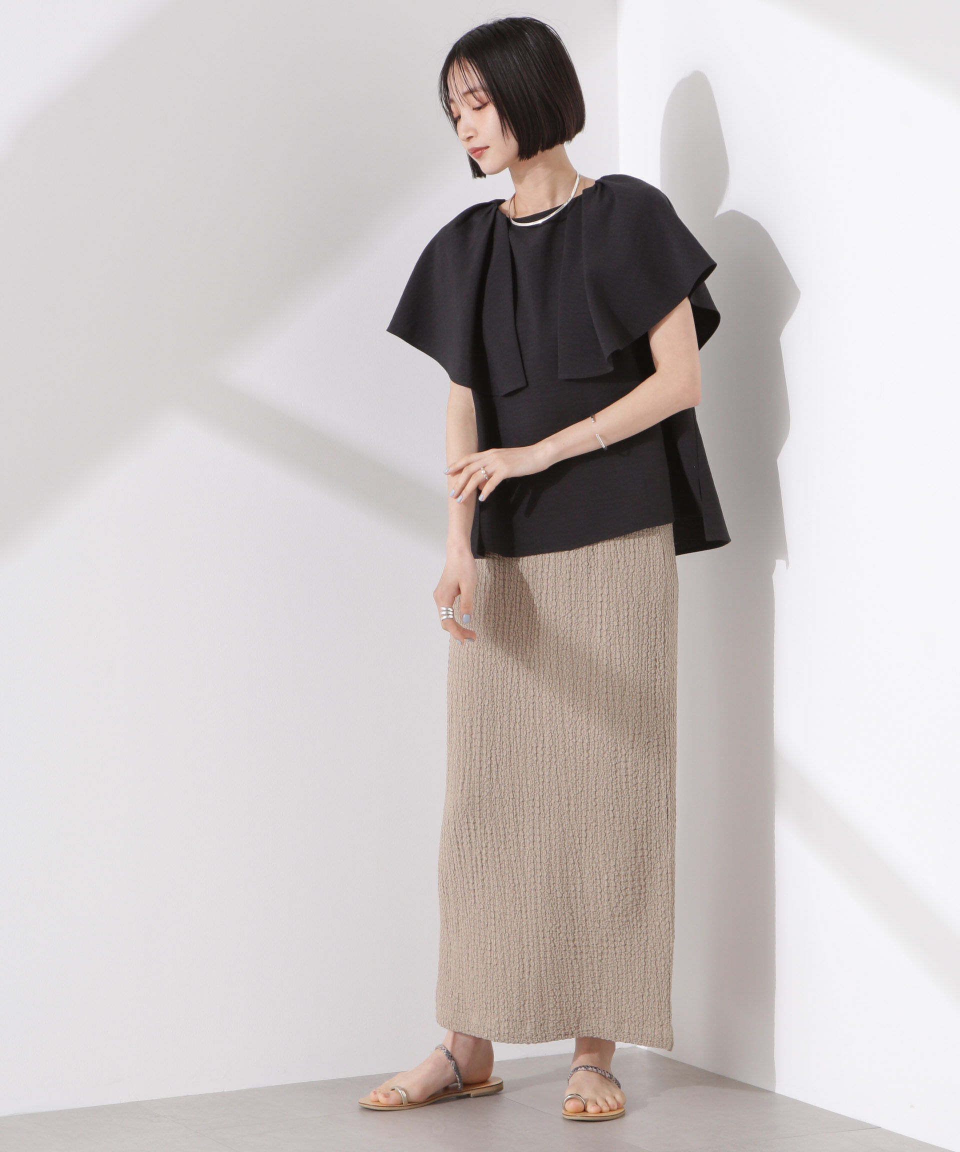 nano･universe「シャーリングジャガードカットナロースカート(セットアップ可)」|スカート|