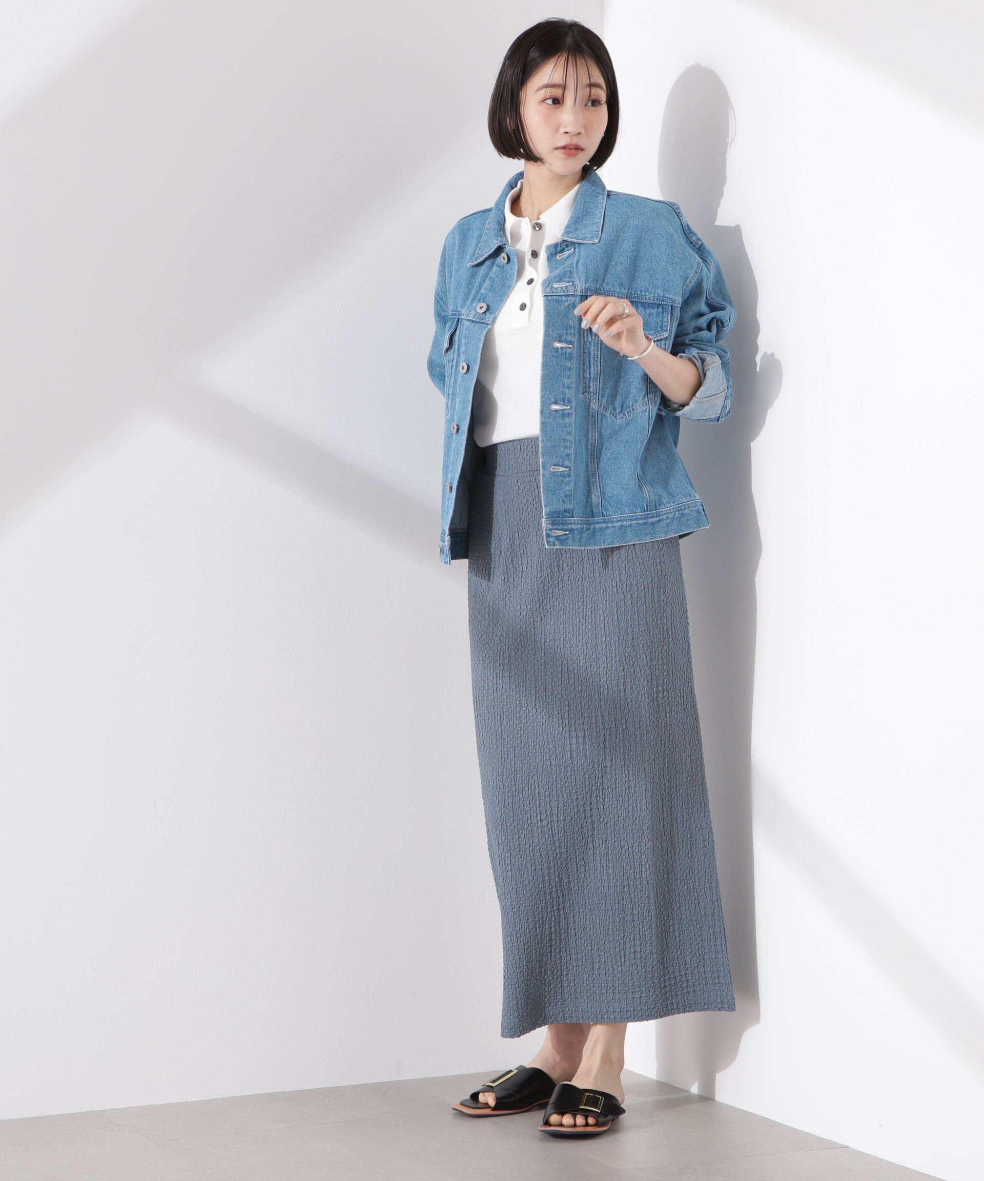 nano･universe「シャーリングジャガードカットナロースカート(セットアップ可)」|スカート|