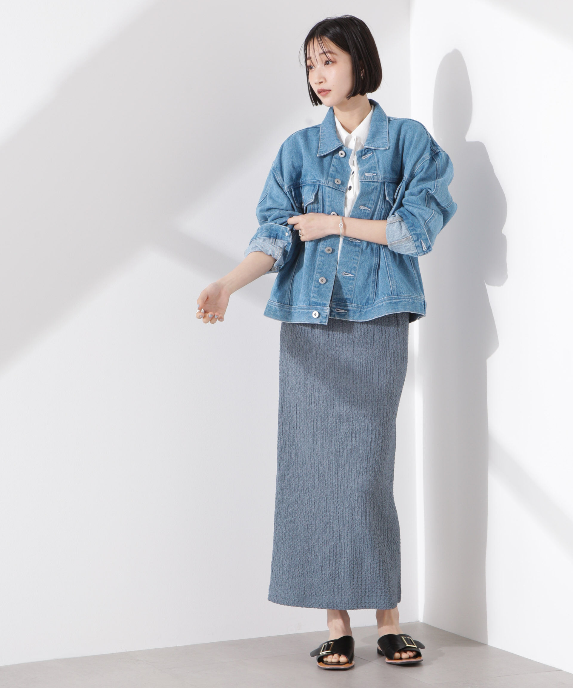 nano･universe「シャーリングジャガードカットナロースカート(セットアップ可)」|スカート|