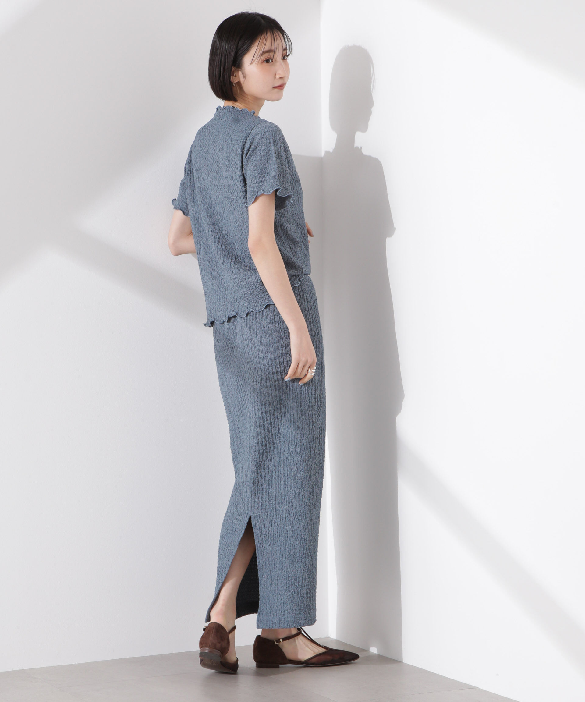 nano･universe「シャーリングジャガードカットナロースカート(セットアップ可)」|スカート|