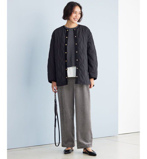 自由区「【洗える】パディングキルト アウター」|ノーカラージャケット|