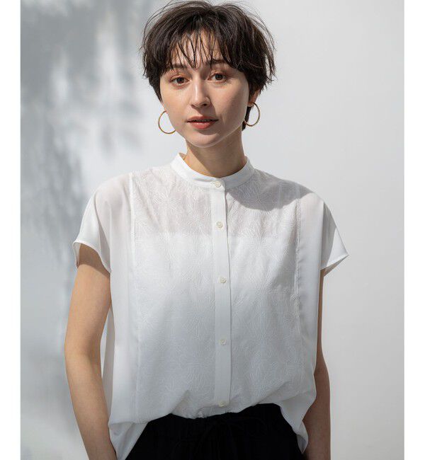 23区「【洗える】エンブロイダリー コンビ ブラウス」|シャツ・ブラウス|