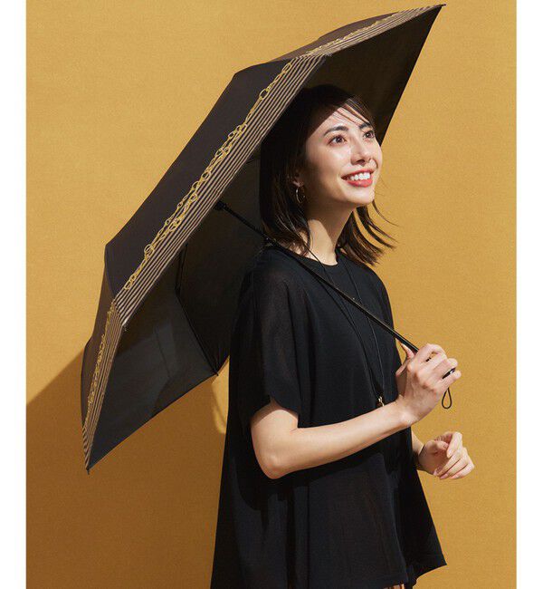 23区「【晴雨兼用/UVカット】ボーダーチェーン柄 折り畳み傘」|傘|ブラック系