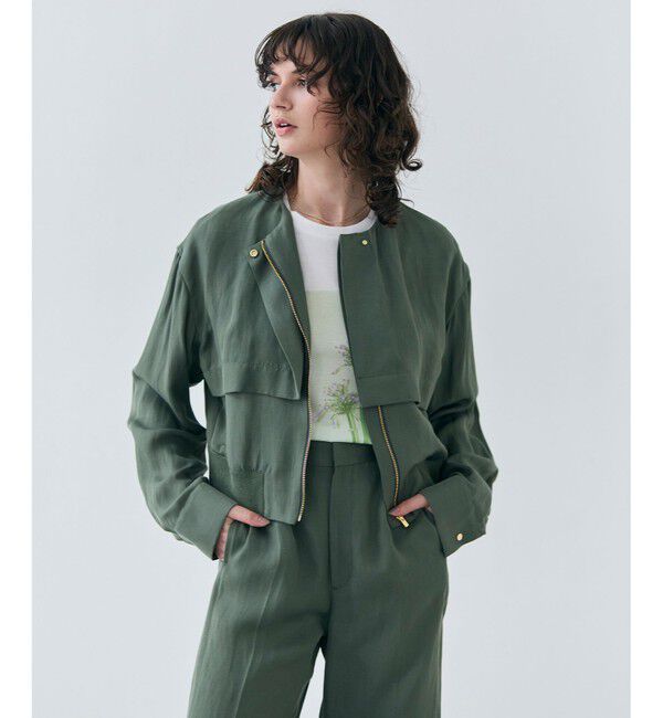 BEIGE,「【洗える】BERNARD / リネンノーカラーラップブルゾン」|ノーカラージャケット|Olive