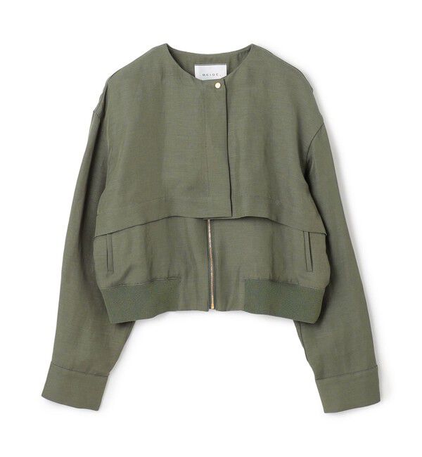 BEIGE,「【洗える】BERNARD / リネンノーカラーラップブルゾン」|ノーカラージャケット|