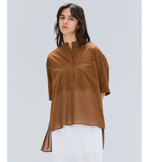 BEIGE,「【洗える・Oggi 10月号掲載】BAC / コットンビックポケットスタンドカラーシャツ」|シャツ・ブラウス|Brown