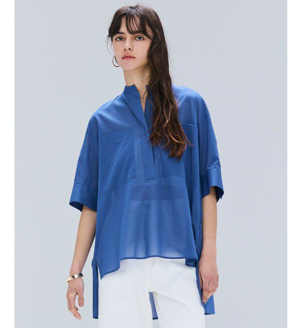 BEIGE,「【洗える・Oggi 10月号掲載】BAC / コットンビックポケットスタンドカラーシャツ」|シャツ・ブラウス|Blue