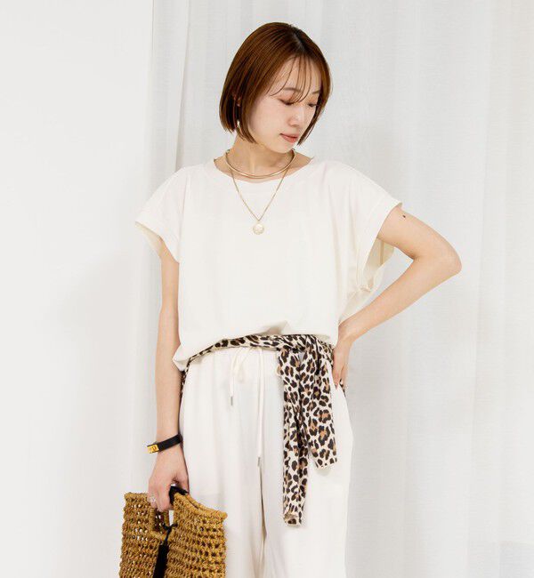 Rie Miller「《セットアップ対応》《手洗い可能》ダンボールジョーゼットリブ付ノースリーブカットソー」|Tシャツ・カットソー|