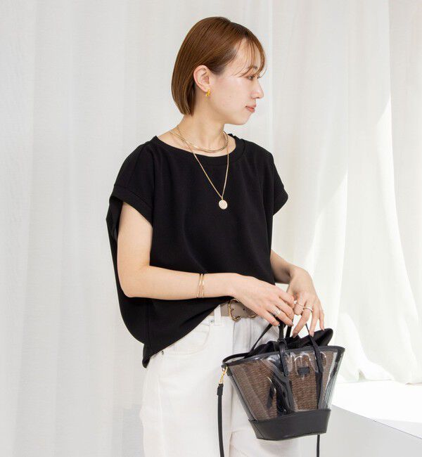 Rie Miller「《セットアップ対応》《手洗い可能》ダンボールジョーゼットリブ付ノースリーブカットソー」|Tシャツ・カットソー|