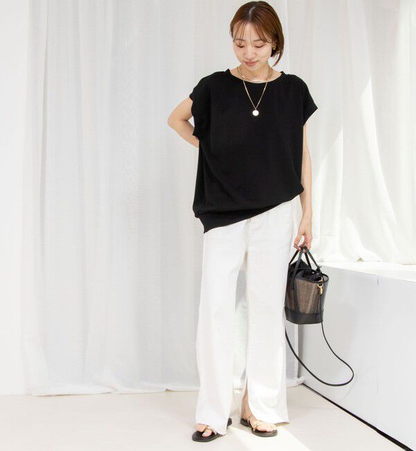 Rie Miller「《セットアップ対応》《手洗い可能》ダンボールジョーゼットリブ付ノースリーブカットソー」|Tシャツ・カットソー|