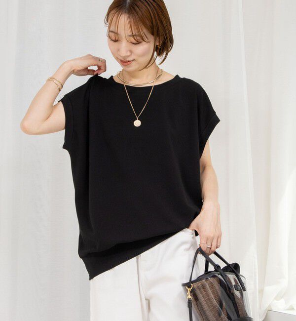 Rie Miller「《セットアップ対応》《手洗い可能》ダンボールジョーゼットリブ付ノースリーブカットソー」|Tシャツ・カットソー|