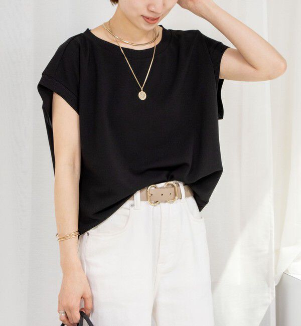 Rie Miller「《セットアップ対応》《手洗い可能》ダンボールジョーゼットリブ付ノースリーブカットソー」|Tシャツ・カットソー|