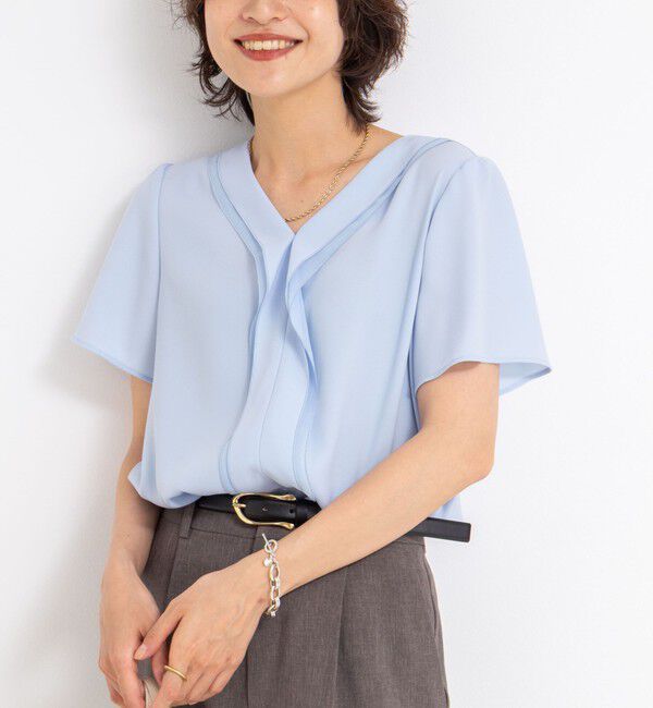 NOLLEY'S sophi「ジョーゼットVネックフリルブラウス」|シャツ・ブラウス|サックス
