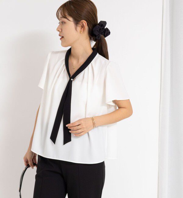 NOLLEY'S「配色ボウタイ半袖ブラウス」|シャツ・ブラウス|
