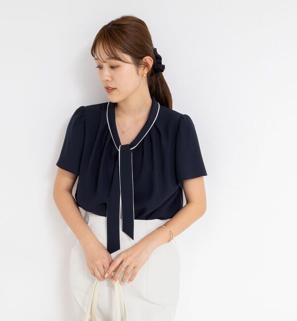 NOLLEY'S「配色ボウタイ半袖ブラウス」|シャツ・ブラウス|