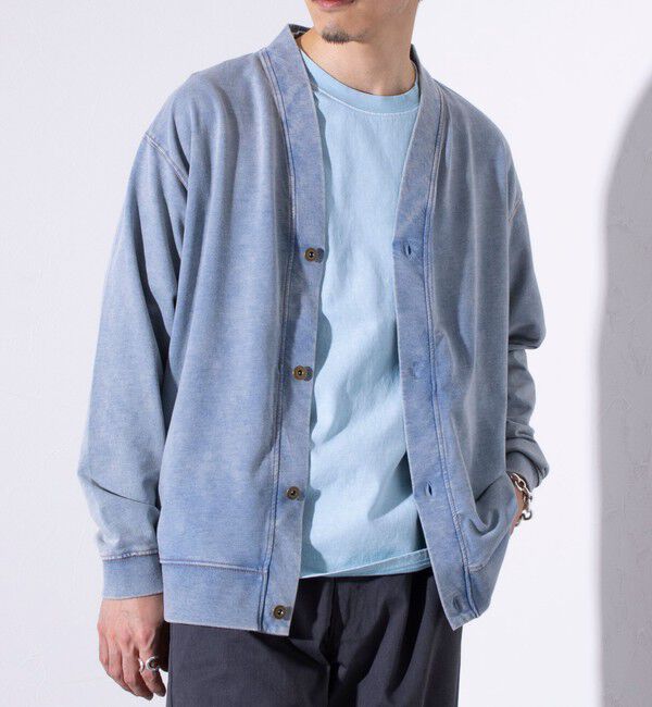 GLOSTER「【GLOSTER/グロスター】ステッチ配色 デニムカーディガン Vネックカーディガン」|カーディガン|サックス