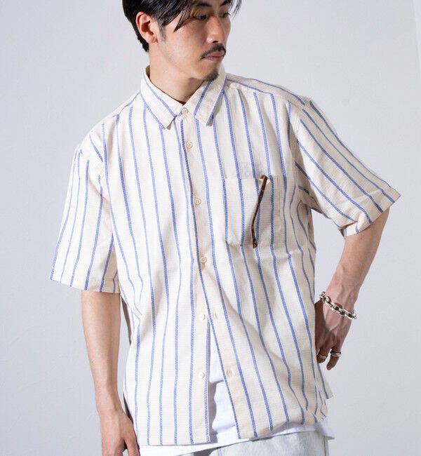 GLOSTER「【GLOSTER/グロスター】空羽ストライプシャツ 半袖シャツ ボックスシルエット」|シャツ・ブラウス|
