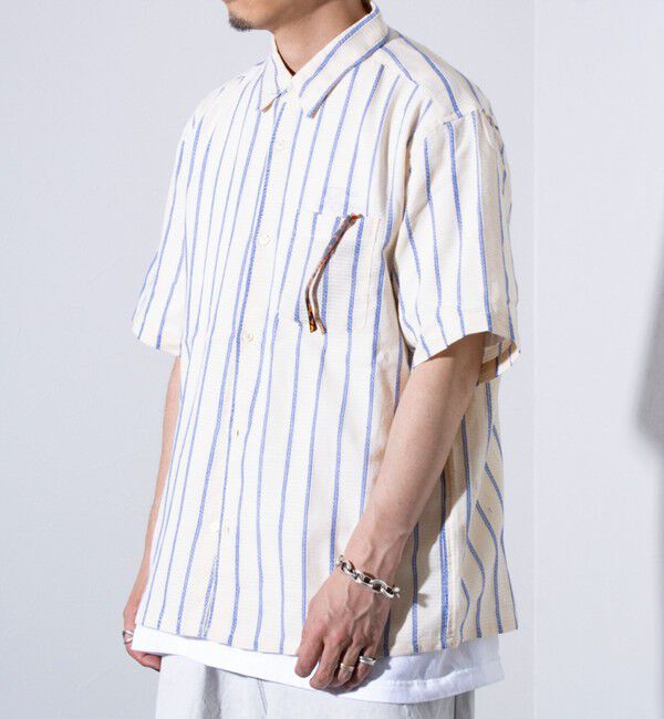 GLOSTER「【GLOSTER/グロスター】空羽ストライプシャツ 半袖シャツ ボックスシルエット」|シャツ・ブラウス|