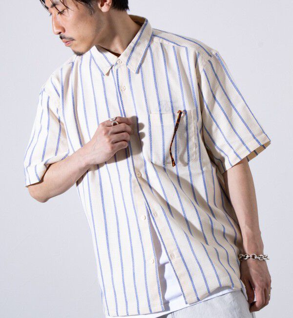 GLOSTER「【GLOSTER/グロスター】空羽ストライプシャツ 半袖シャツ ボックスシルエット」|シャツ・ブラウス|