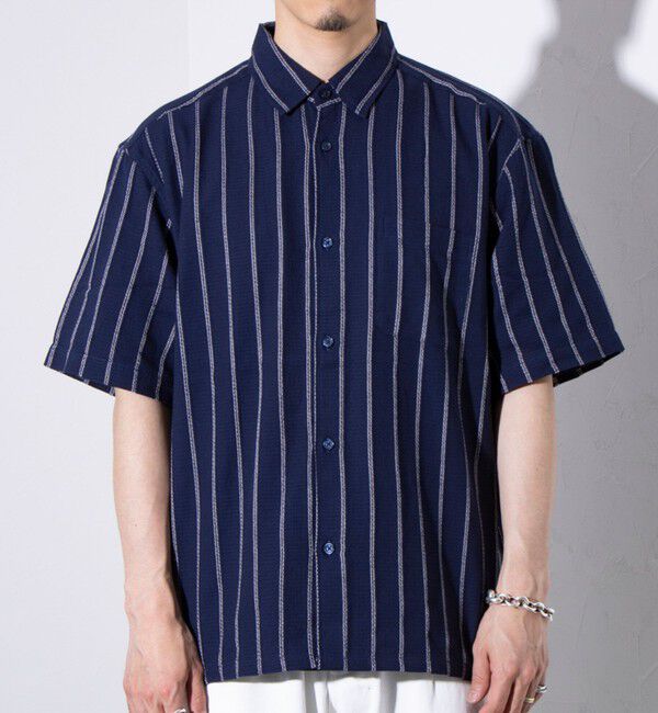 GLOSTER「【GLOSTER/グロスター】空羽ストライプシャツ 半袖シャツ ボックスシルエット」|シャツ・ブラウス|