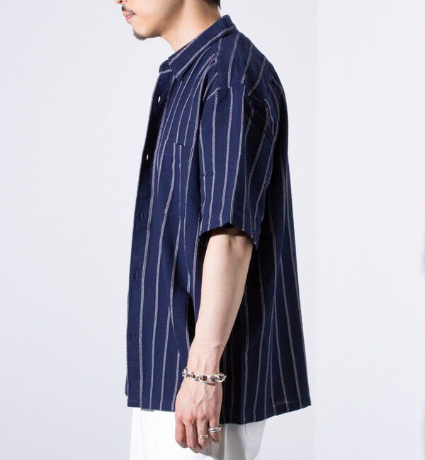 GLOSTER「【GLOSTER/グロスター】空羽ストライプシャツ 半袖シャツ ボックスシルエット」|シャツ・ブラウス|