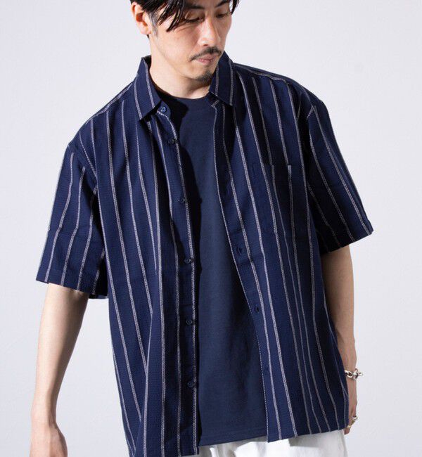 GLOSTER「【GLOSTER/グロスター】空羽ストライプシャツ 半袖シャツ ボックスシルエット」|シャツ・ブラウス|