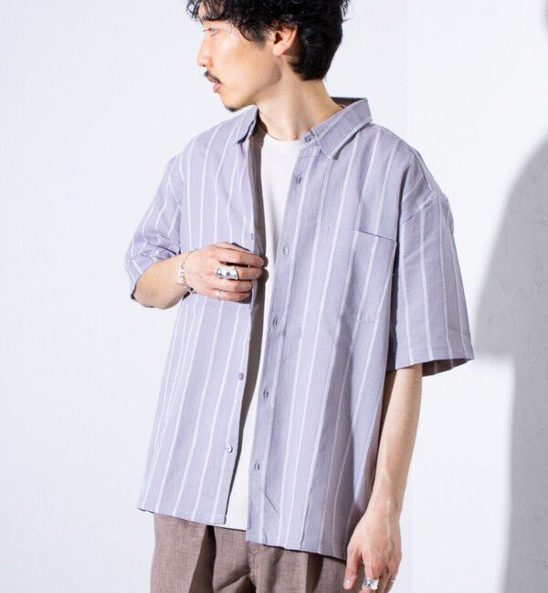 GLOSTER「【GLOSTER/グロスター】空羽ストライプシャツ 半袖シャツ ボックスシルエット」|シャツ・ブラウス|