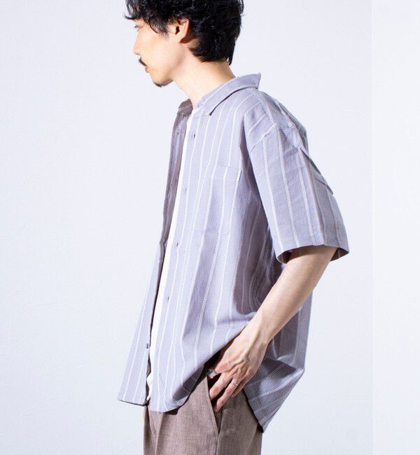 GLOSTER「【GLOSTER/グロスター】空羽ストライプシャツ 半袖シャツ ボックスシルエット」|シャツ・ブラウス|