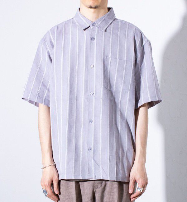 GLOSTER「【GLOSTER/グロスター】空羽ストライプシャツ 半袖シャツ ボックスシルエット」|シャツ・ブラウス|