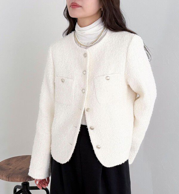 fredy emue「ノーカラーツィードジャケット」|ノーカラージャケット|オフホワイト