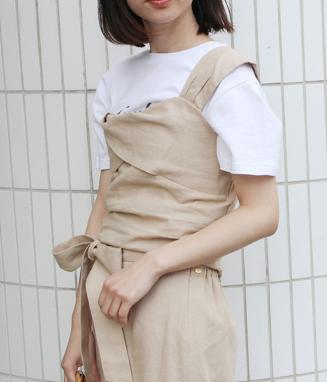 VIS「【セットアップ対応】麻混ワンショルダーねじれビスチェ」|その他|