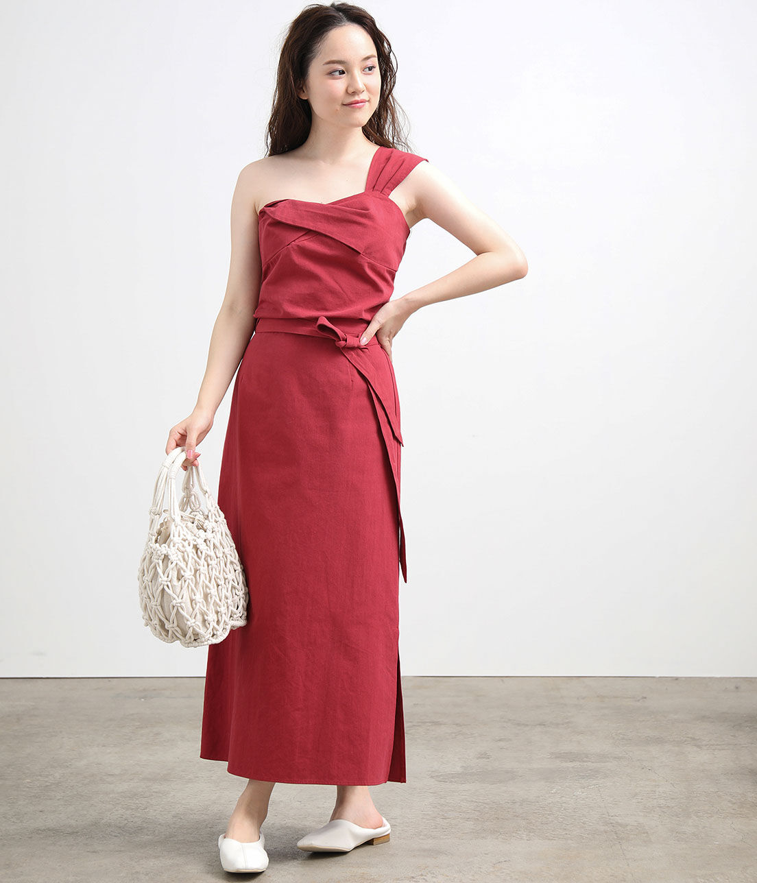 VIS「【セットアップ対応】麻混ワンショルダーねじれビスチェ」|その他|