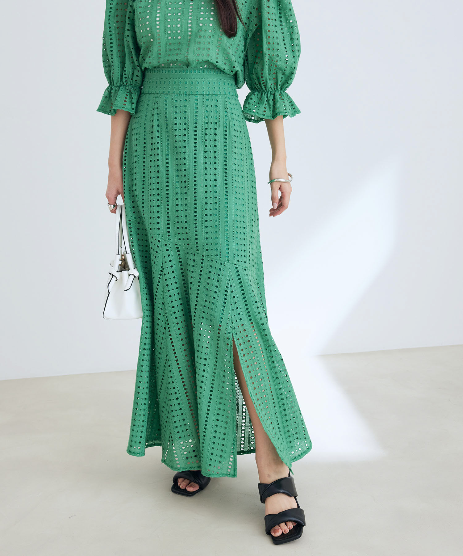 vis-a-vis「【WEB限定】エンブロイダリーレーススリットマーメイドスカート【セットアップ対応】【ワンピースみせ】」|スカート|グリーン(30)
