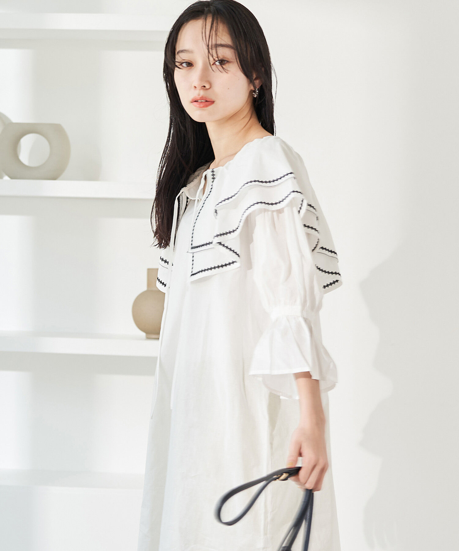 VIS「ビックカラー刺繍チュニックブラウス/ミニワンピース」|ワンピース|