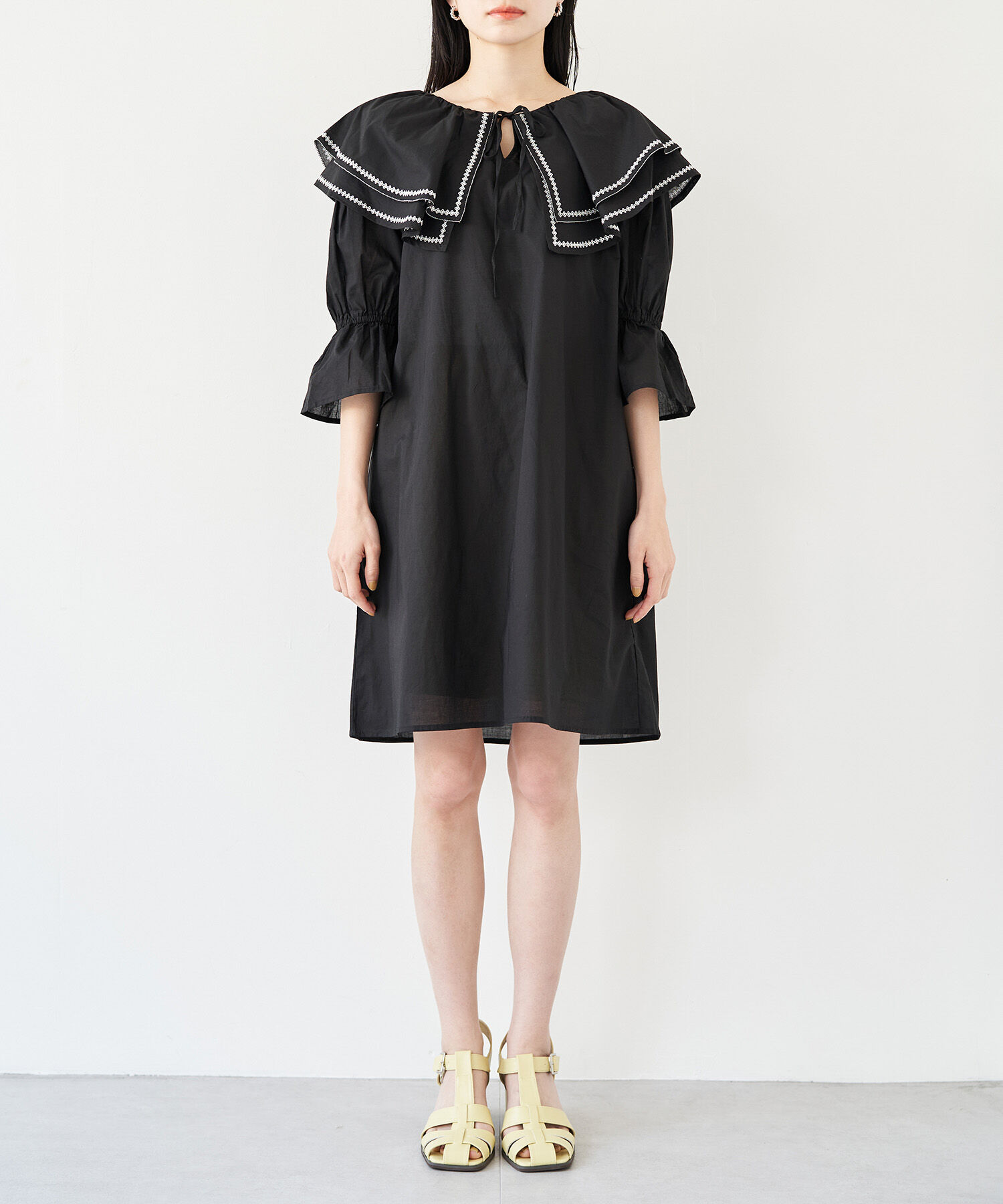 VIS「ビックカラー刺繍チュニックブラウス/ミニワンピース」|ワンピース|