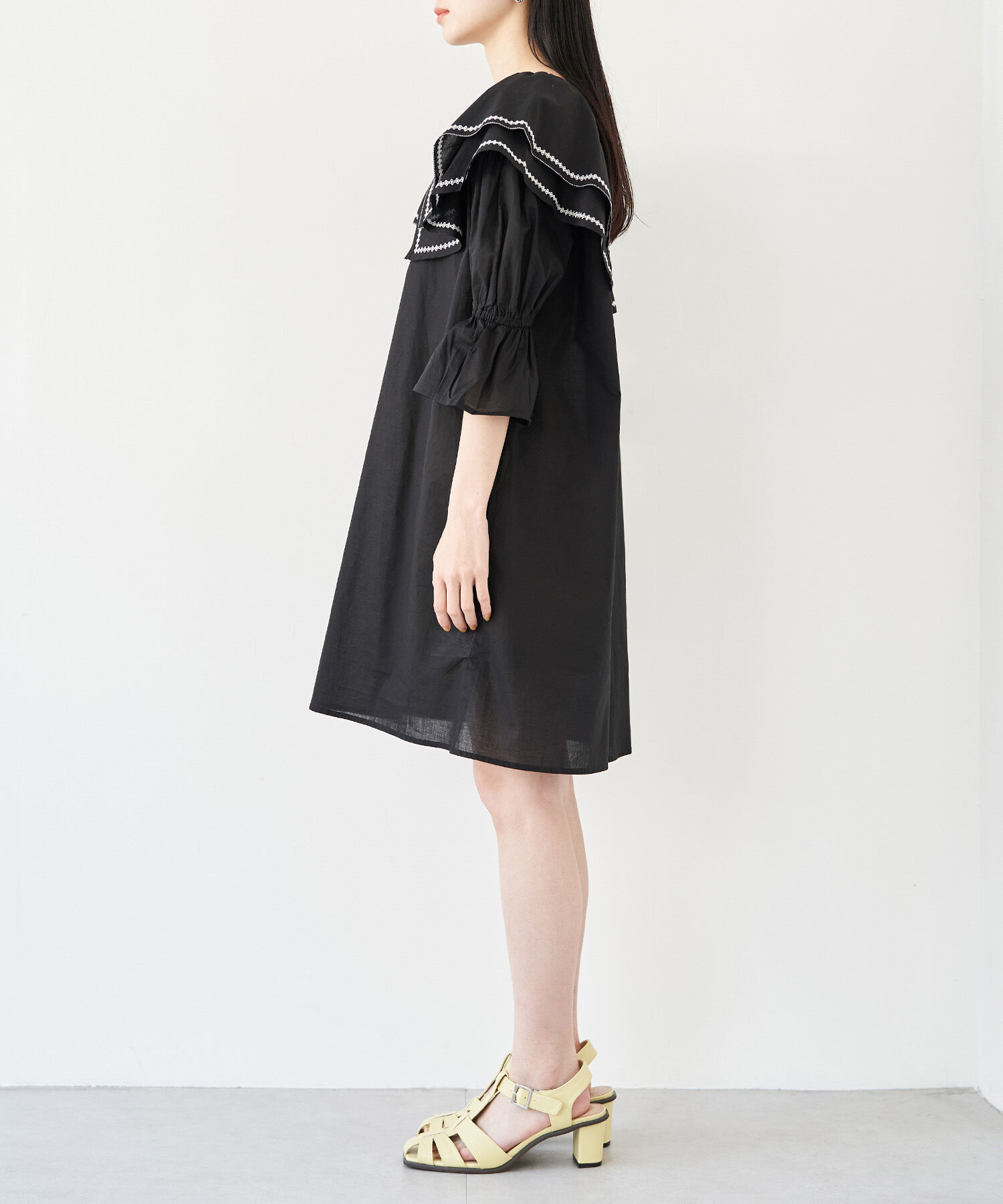 VIS「ビックカラー刺繍チュニックブラウス/ミニワンピース」|ワンピース|