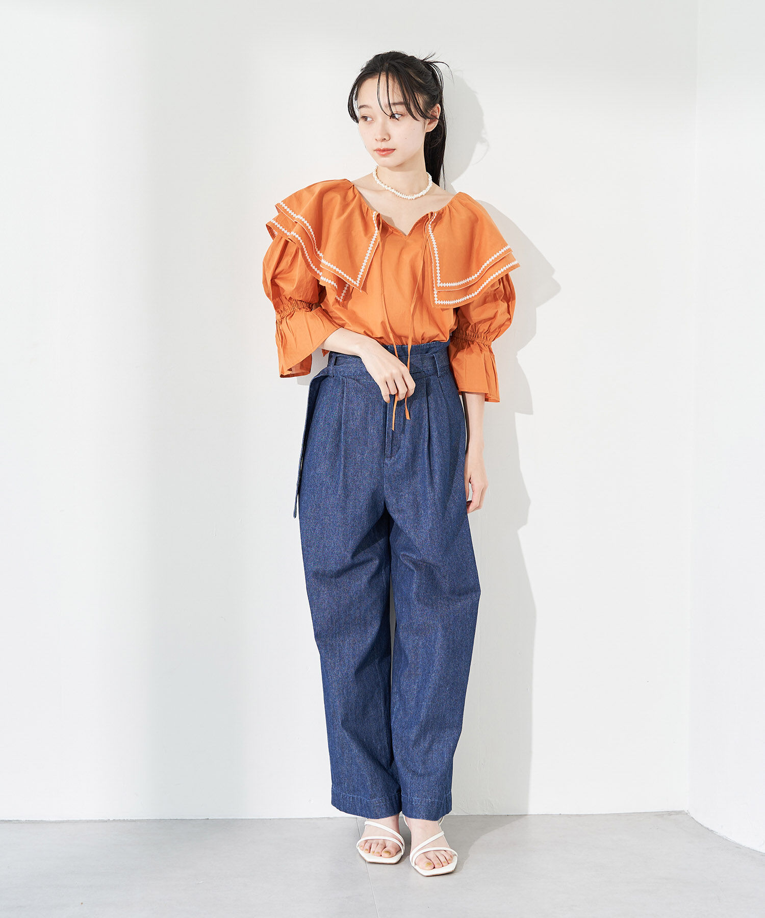 VIS「ビックカラー刺繍チュニックブラウス/ミニワンピース」|ワンピース|