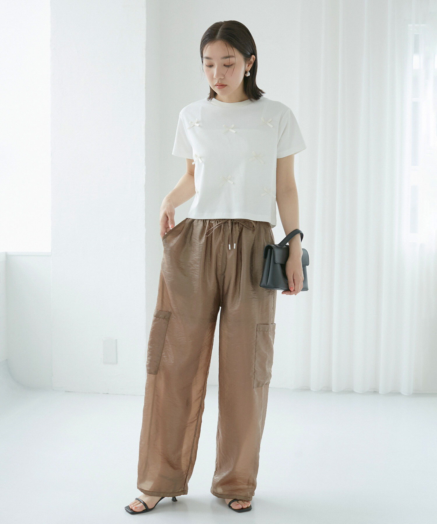 VIS「【接触冷感・洗える】シルケットリボンTシャツ」|Tシャツ・カットソー|