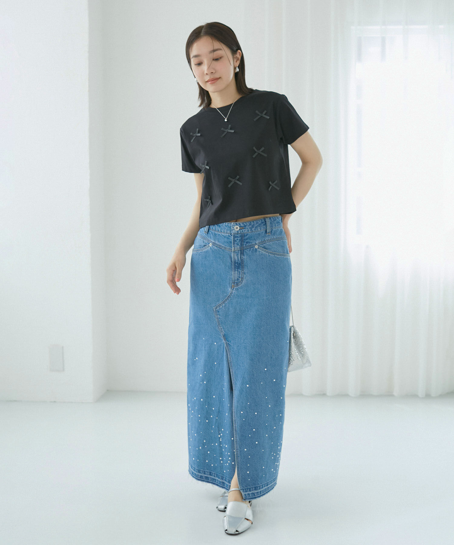 VIS「【接触冷感・洗える】シルケットリボンTシャツ」|Tシャツ・カットソー|