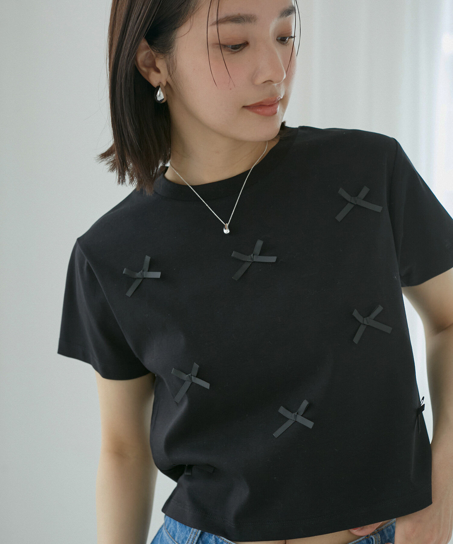 VIS「【接触冷感・洗える】シルケットリボンTシャツ」|Tシャツ・カットソー|