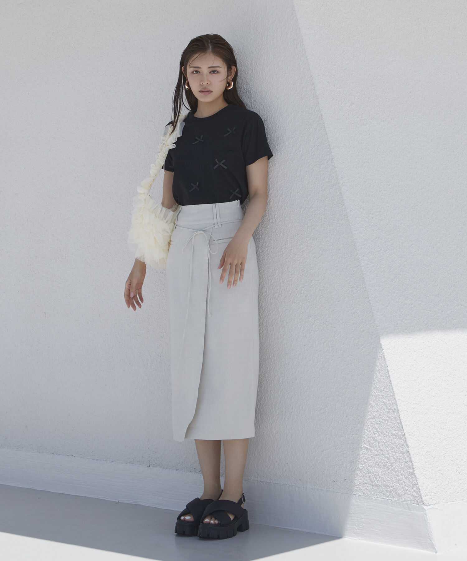 VIS「【接触冷感・洗える】シルケットリボンTシャツ」|Tシャツ・カットソー|