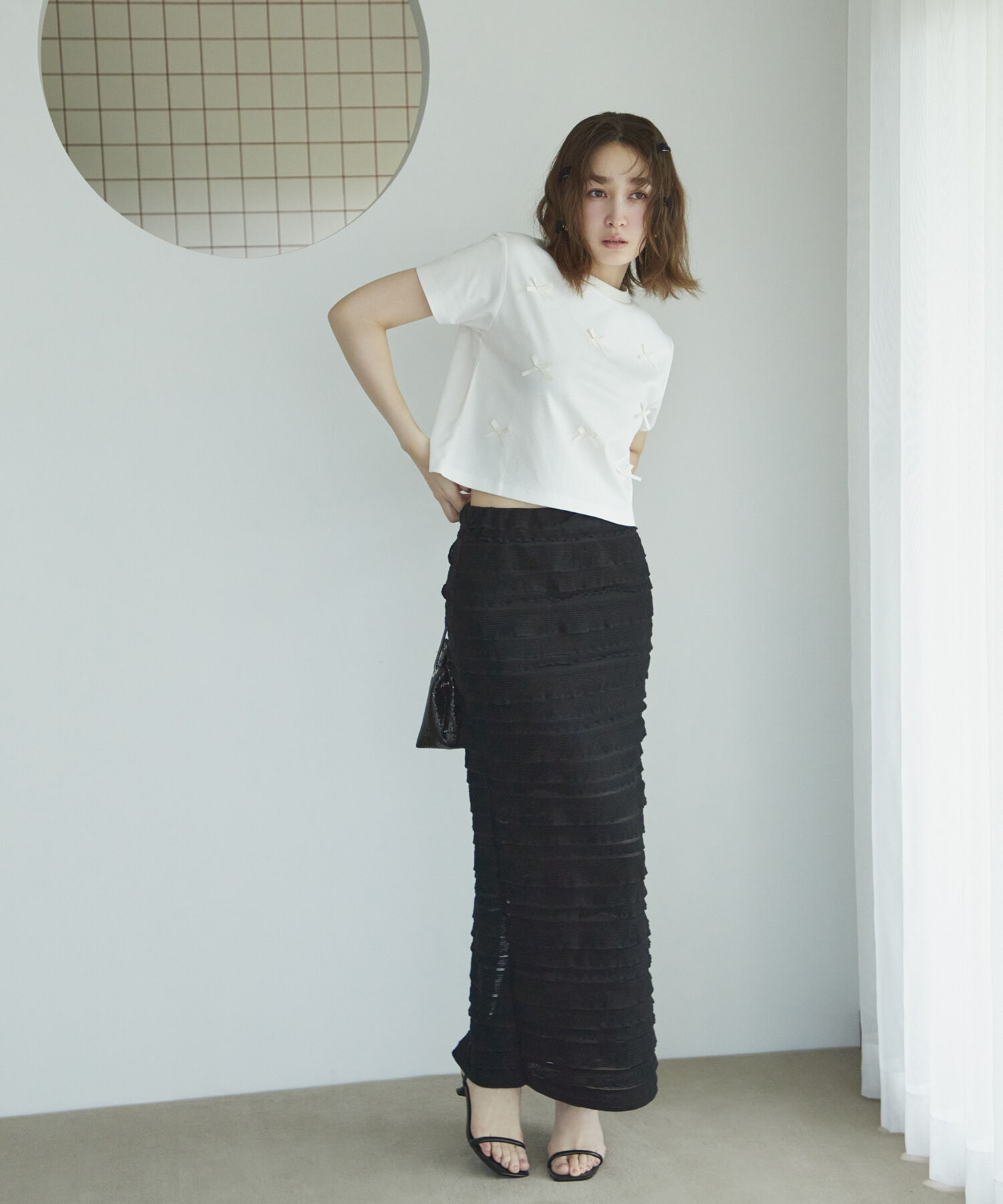 VIS「【接触冷感・洗える】シルケットリボンTシャツ」|Tシャツ・カットソー|