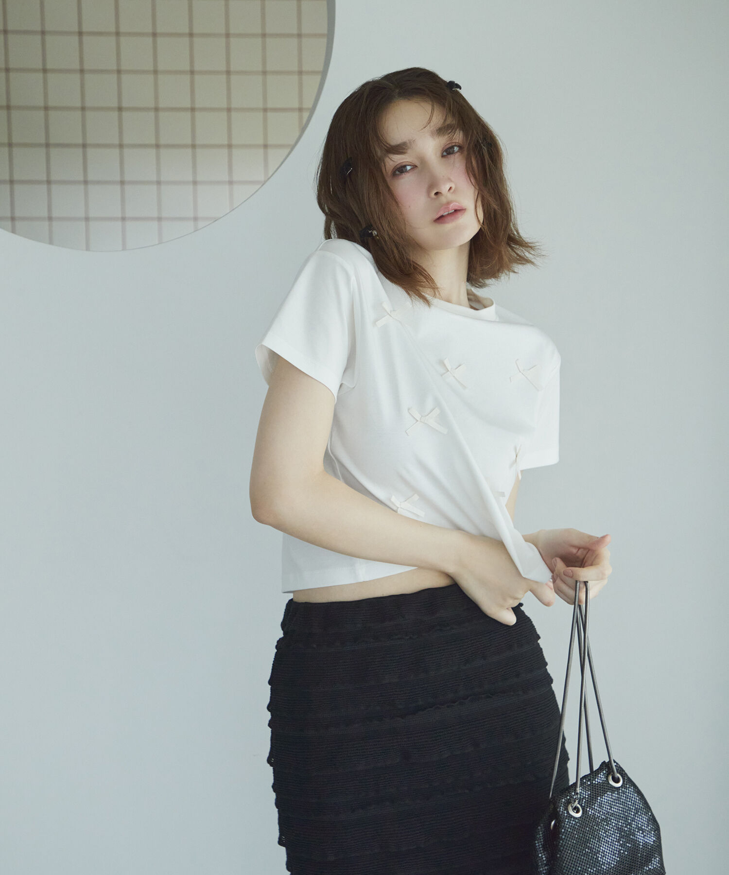 VIS「【接触冷感・洗える】シルケットリボンTシャツ」|Tシャツ・カットソー|