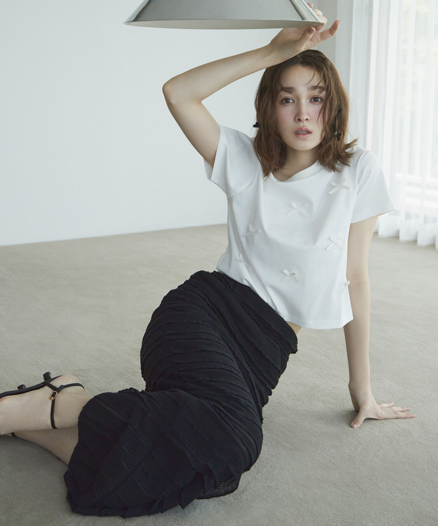 VIS「【接触冷感・洗える】シルケットリボンTシャツ」|Tシャツ・カットソー|