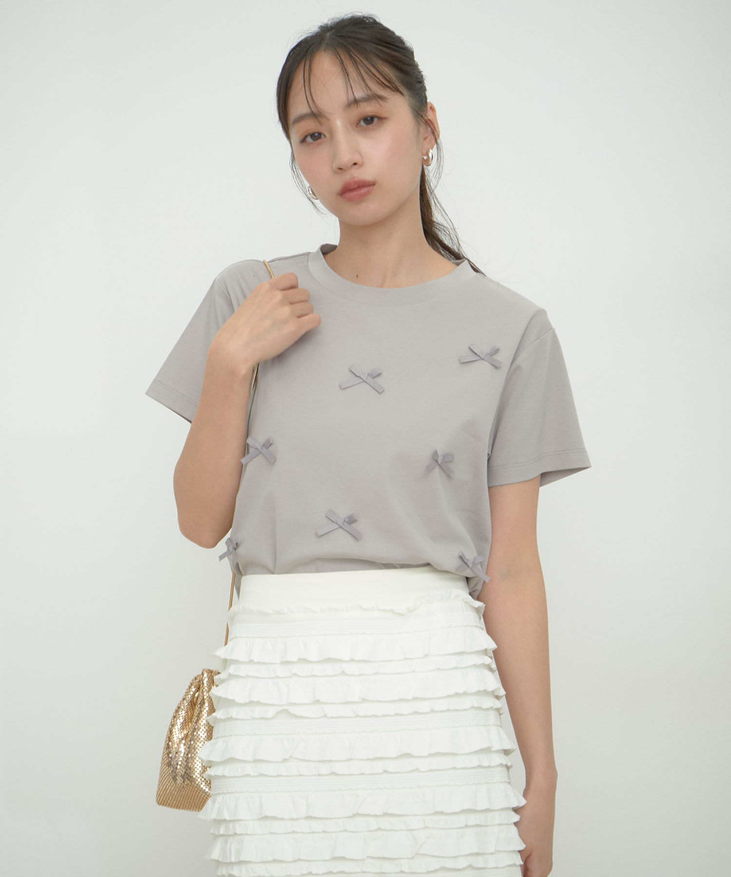 VIS「【接触冷感・洗える】シルケットリボンTシャツ」|Tシャツ・カットソー|