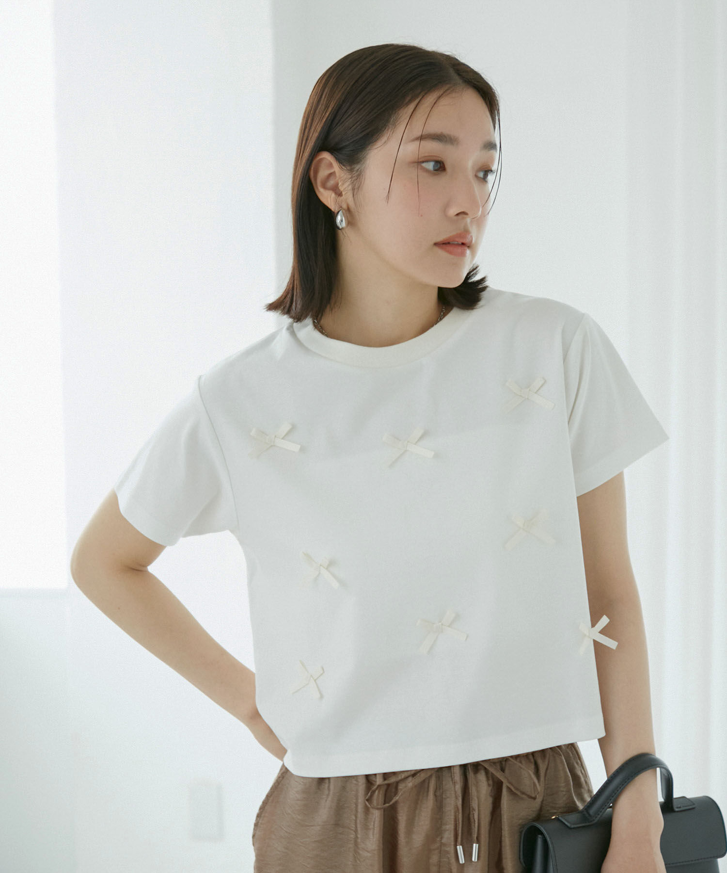 VIS「【接触冷感・洗える】シルケットリボンTシャツ」|Tシャツ・カットソー|