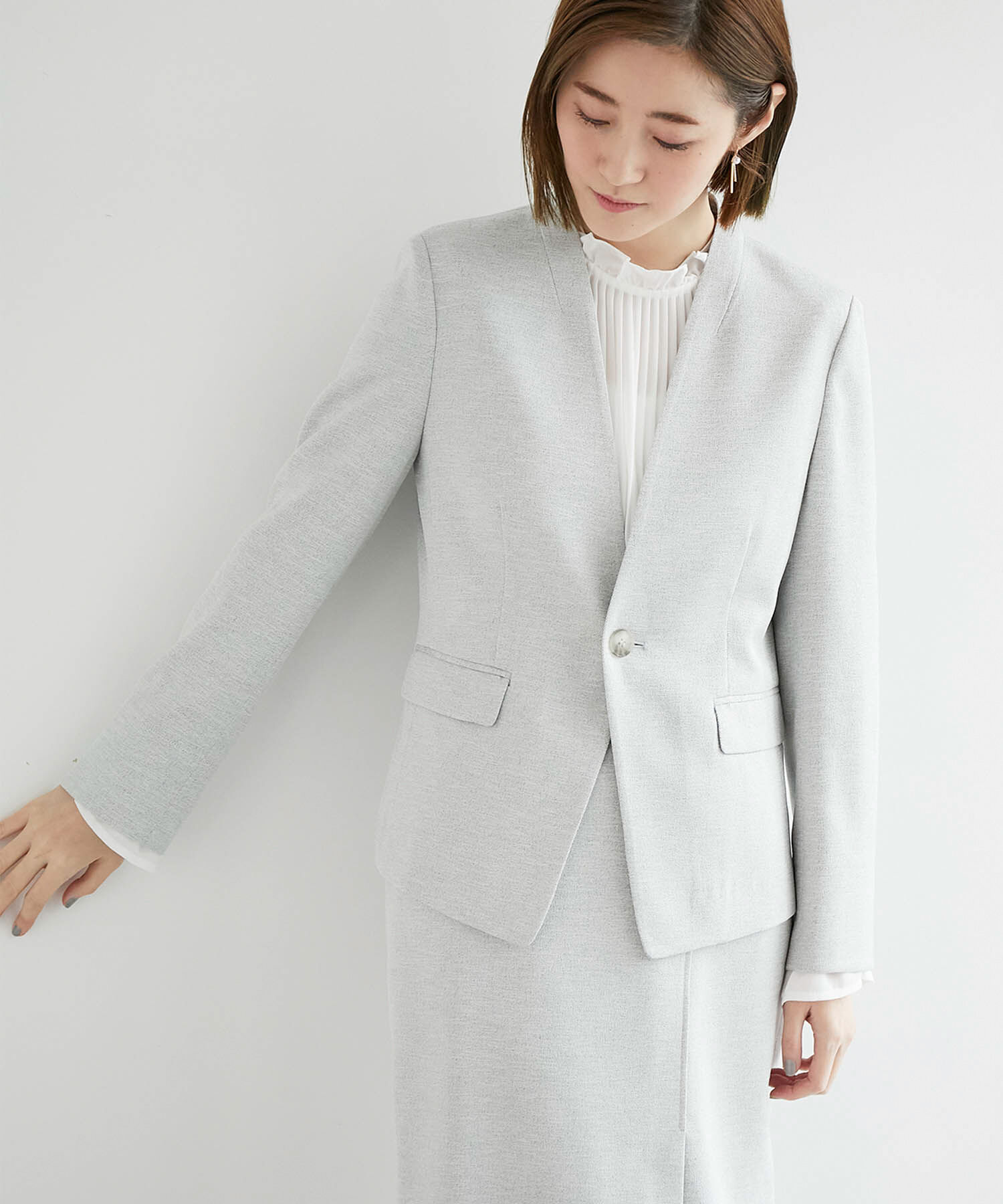 Rope&rsquo;Picnic「【UVカット】リネンライクノーラペルジャケット」|テーラードジャケット|ライトグレー(08)