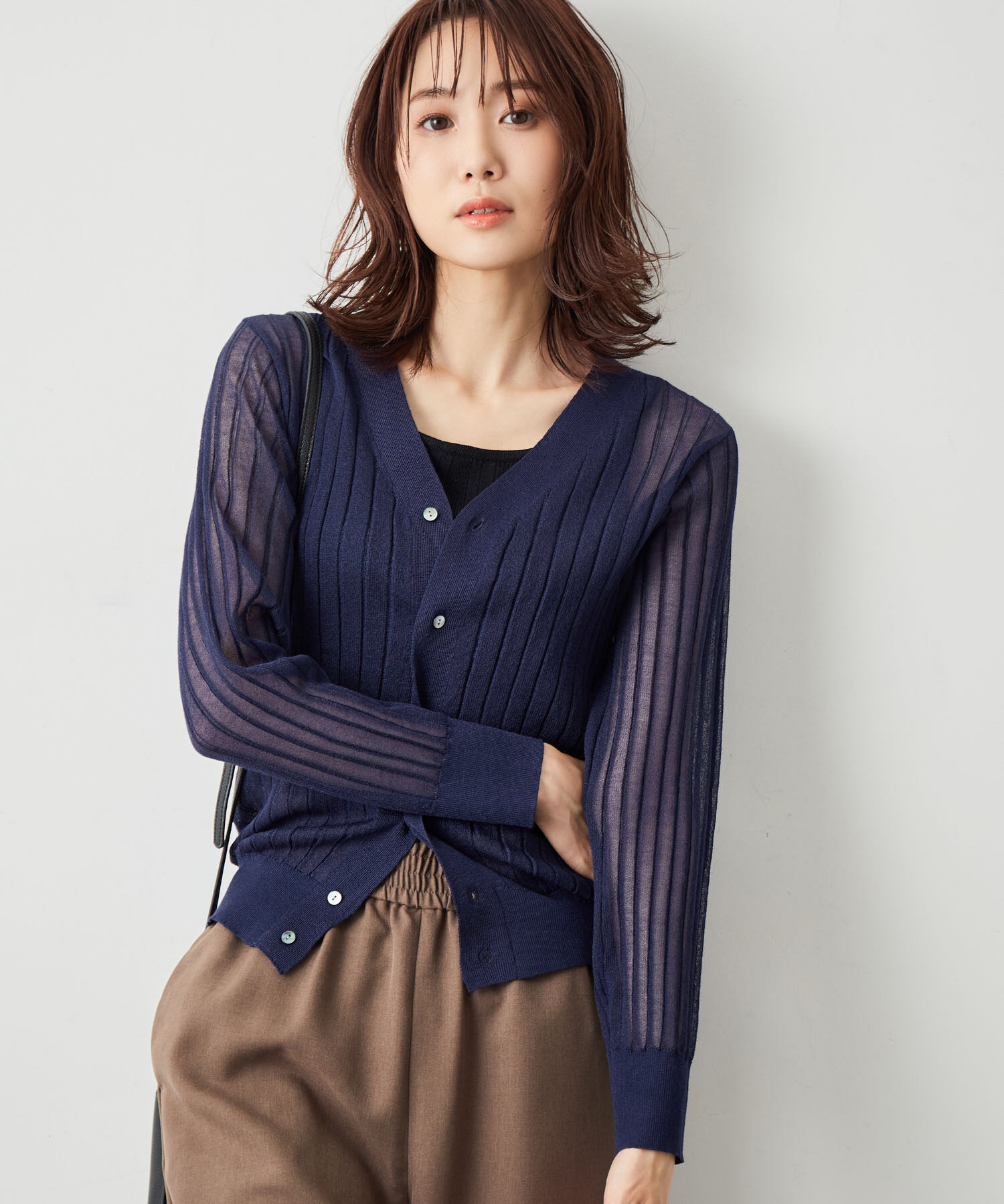 Rope&rsquo;Picnic「洗える/シアーワイドリブカーディガン」|カーディガン|